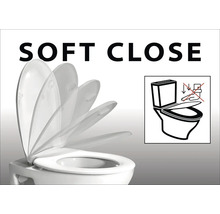 WC sedadlo s pomalým sklápaním. Symbol označuje, že veko sa nemá zatvárať ručne.