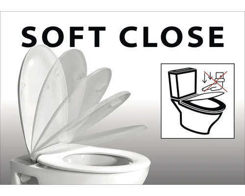 WC sedadlo s pomalým sklápaním. Symbol označuje, že veko sa nemá zatvárať ručne.