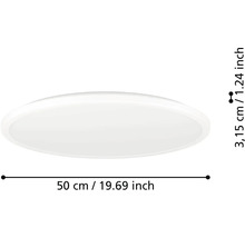 Biele ploché okrúhle LED stropné svietidlo s priemerom 50 centimetrov a výškou 3,15 centimetra.