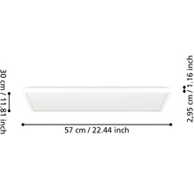LED panel plochý obdĺžnikový s rozmermi dĺžka 57 centimetrov, šírka 30 centimetrov a výška 2,95 centimetrov.