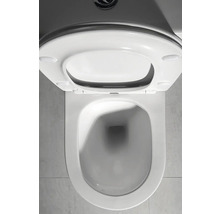 Závesné WC bez splachovacieho okruhu s otvoreným sedadlom a vekom, pohľad zhora.