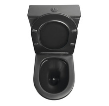 Čierne stojace WC s nádržkou a otvoreným sedadlom