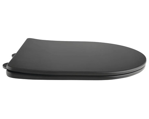 Čierne WC sedadlo v plochom prevedení s vekom.