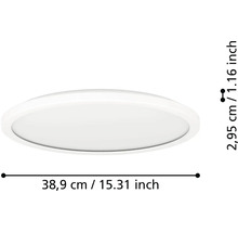 Okrúhly LED panel s rozmermi: priemer 38,9 centimetra a výška 2,95 centimetra.