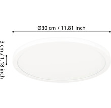 Okrúhle biele stropné LED svietidlo s priemerom 30 centimetrov a výškou 3 centimetre.