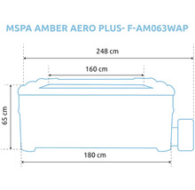 Vírivka MSpa Amber Aero Plus F-AM063WAP: vonkajšia šírka 180, vnútorná šírka 160, celková šírka 248 a výška 65 centimetrov.