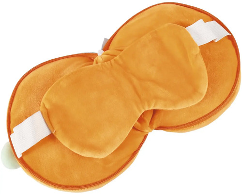 Cestovná súprava obsahujúca plyšový vankúš za krk so zipsom a masku na spanie s elastickým pásikom.