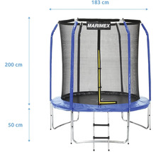 Trampolína Marimex s ochrannou sieťou a rebríkom, priemer 183 centimetrov, celková výška 200 centimetrov, výška rámu 50 centimetrov.