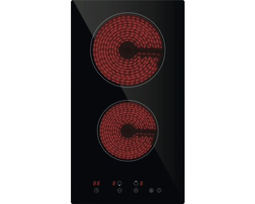 Sklokeramická varná doska s dvoma varnými zónami a dotykovým ovládacím panelom vrátane funkcie časovača.