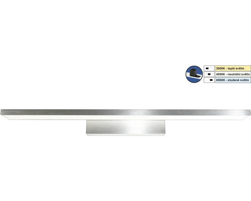 LED zrkadlové svietidlo z brúseného kovu s nastaviteľnou teplotou farby 3000 Kelvinov, 4000 Kelvinov a 6500 Kelvinov.