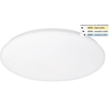 Okrúhle biele stropné LED svietidlo s nastaviteľnou teplotou farieb od 3000 Kelvinov do 6500 Kelvinov.