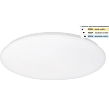 Okrúhle biele LED stropné svietidlo s nastaviteľnou teplotou farby svetla 3000 Kelvinov, 4000 Kelvinov a 6500 Kelvinov.