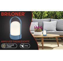 Briloner Logo, akumulátorová LED stolná lampa pre vonkajšie použitie, teplé biele svetlo 3000 Kelvinov, ochrana IP44, prenosná lampa s rúčkou na stole.