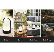 Prenosná stolná LED lampa pre vonkajšie priestory ako jedálenský stôl, balkón, záhradný stôl a záhradný lounge v rôznych situáciách.