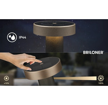 Briloner Logo. Solárna stolná lampa s krytím IP44 a dotykovým stmievačom od 10 do 100 percent.