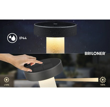 Stolná LED lampa Briloner s ochranou proti striekajúcej vode IP44 a funkciou dotykového stmievania od približne 10 do 100 percent.