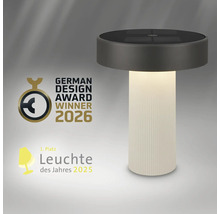 Moderné svietidlo s ryhovaným podstavcom, German Design Award Logo Winner 2026 a Svietidlo roka Logo prvé miesto 2025.