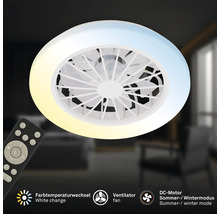 Stropný ventilátor s LED svetelným kruhom, zmenou teploty farieb, letným a zimným režimom, vrátane diaľkového ovládania.