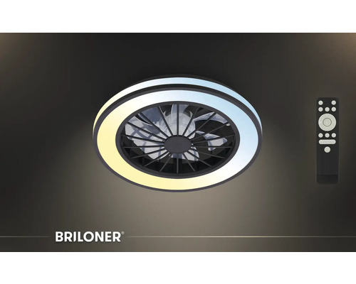 Stropný ventilátor Briloner s LED svetelným krúžkom a diaľkovým ovládaním, stmievateľný, nastaviteľná teplota farieb.