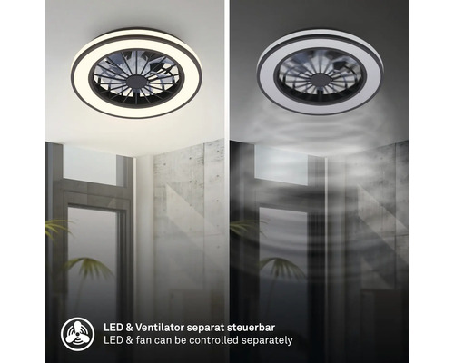 Stropný ventilátor s LED osvetlením, svetlo a ventilátor možno ovládať samostatne.