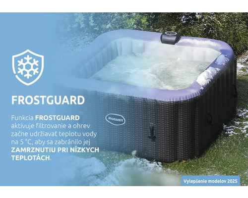 Nafukovacia vírivka Marimex s funkciou Frostguard na udržiavanie teploty vody na 5 stupňoch Celzia pri nízkych teplotách.
