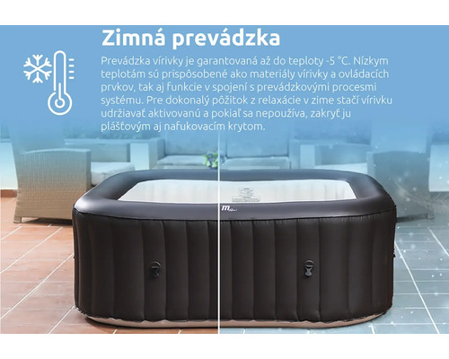 Nafukovacia vírivka vhodná na zimnú prevádzku do mínus 5 stupňov Celzia so symbolom zimnej odolnosti.