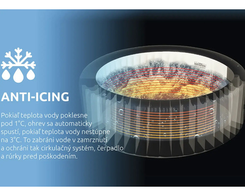 Nafukovacia vírivka s funkciou proti zamrznutiu, ktorá chráni čerpadlo a rúrky pred poškodením mrazom.