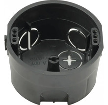 Čierna krabica pod omietku z plastu pre elektroinštaláciu, okrúhla, 400 Voltov.