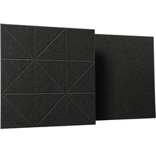 Akustický panel z plsti s geometrickým trojuholníkovým vzorom v antracitovej farbe.