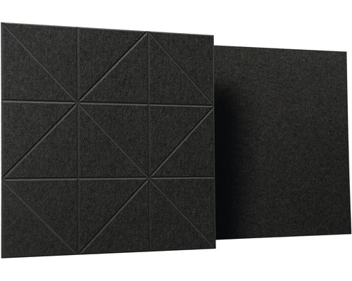 Akustický panel z plsti s geometrickým trojuholníkovým vzorom v antracitovej farbe.