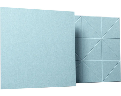 Svetlomodré akustické plstené panely s geometrickým trojuholníkovým vzorom a hladkým povrchom.