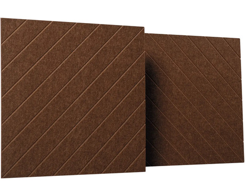 Akustické panely z plsti s diagonálnymi drážkami v hnedej farbe.