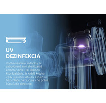 Ilustrácia ultrafialovej dezinfekcie typu C so vstavanou lampou na sterilizáciu vody v ovládacej jednotke.