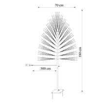 Nákres LED svetelného stromu s výškou 180 centimetrov, šírkou 70 centimetrov a káblom s dĺžkou 500 centimetrov.