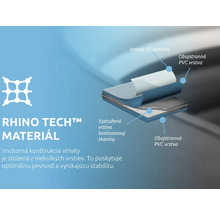 Prierez materiálom Rhino Tech pre vírivky s ochranou proti ultrafialovému žiareniu, obojstrannou vrstvou polyvinylchloridu a laminovanou tkaninou.
