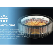 Systém proti zamrznutiu pre nafukovaciu vírivku s automatickým ohrevom pri poklese teploty vody pod 1 stupeň Celzia.