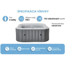 Nafukovacia vírivka pre 6 osôb s objemom 930 litrov, 132 vzduchovými tryskami, vstavanou filtračnou jednotkou a zimnou prevádzkou.