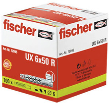 Univerzálna hmoždinka fischer UX 6 krát 50 R z nylonu, balenie 100 kusov, priemer 6 milimetrov, fischer Logo.