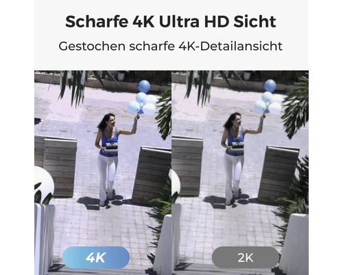 Porovnanie ostrosti obrazu medzi rozlíšením 4K Ultra HD a 2K na zábere osoby vo vonkajšom priestore.