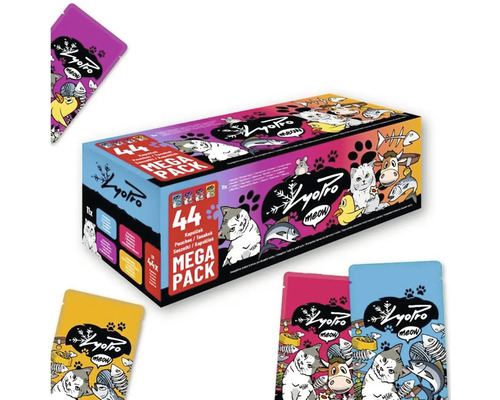 Mega balenie krmiva pre mačky Lyopro Meow, 44 kapsičiek s rôznymi príchuťami.