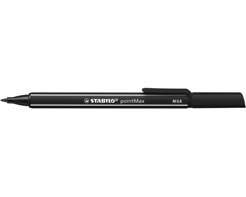 Liner Stabilo pointMax M 0,8 v čiernej farbe s klipom a jemným hrotom.