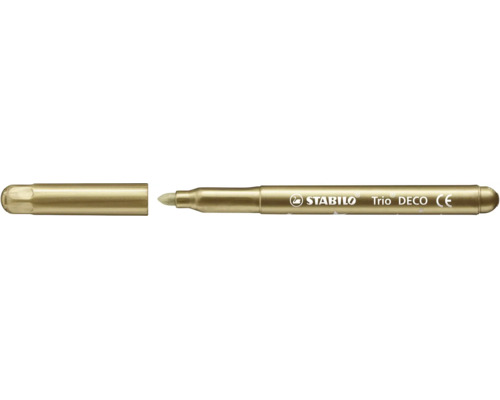Fixka Stabilo Trio DECO metalická zlatá s odobratým uzáverom a označením CE.