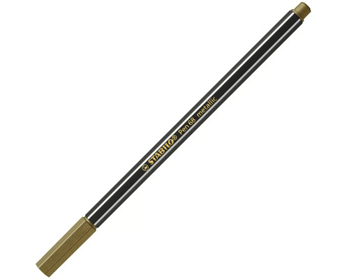 Fixka Stabilo Pen 68 metallic so šesťhranným telom a zlatým uzáverom.