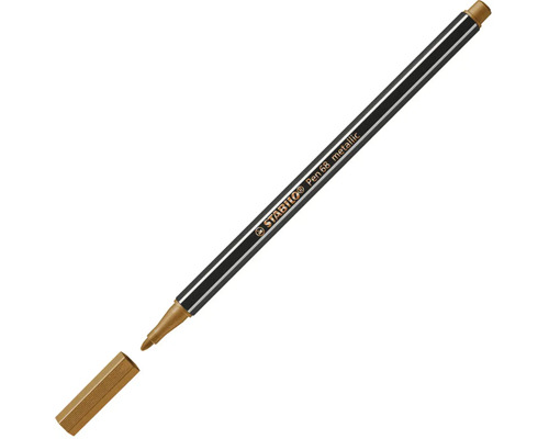 Fixka Stabilo Pen 68 metallic so zlatým vláknovým hrotom a šesťhranným telom. Uzáver je zložený.