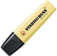 Zvýrazňovač Stabilo Boss Original v pastelovo žltej farbe s čiernym vrchnákom.