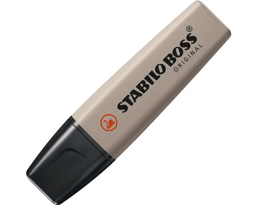 Plastový zvýrazňovač Stabilo Boss Original v béžovej farbe s čiernym uzáverom.