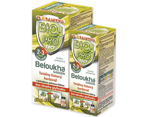 Floraservis Beloukha Garden Bio Pro Tect, totálny herbicíd bez glyfosátu s kyselinou pelargónovou v 100 a 250 mililitroch.