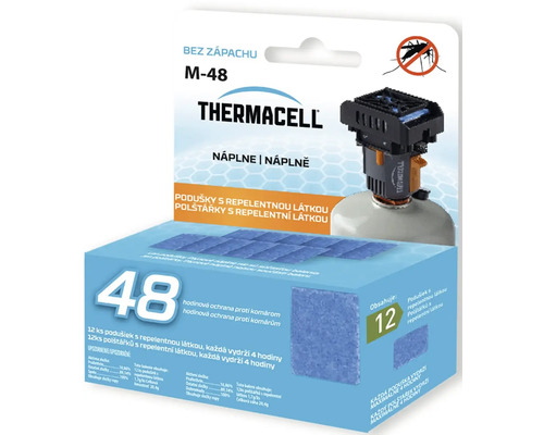 Náhradné náplne Thermacell M-48 na ochranu proti komárom s 12 vankúšikmi pre celkovo 48 hodín ochrany.