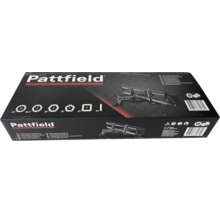 Presná pokosová píla Pattfield 550 mm v obale s uhlami od 15 do 90 stupňov a pečaťou pre overenú bezpečnosť.