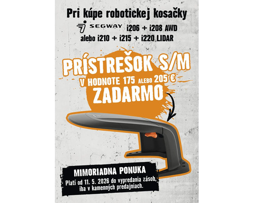Segway Logo a ponuka na bezplatný prístrešok k nákupu vybraných modelov robotických kosačiek Segway.